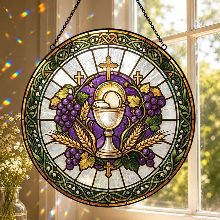 Christianartworkshop Atrapasueños de vidrieras con forma de cáliz sagrado radiante: emblema de la pura gracia celestial. - image 4