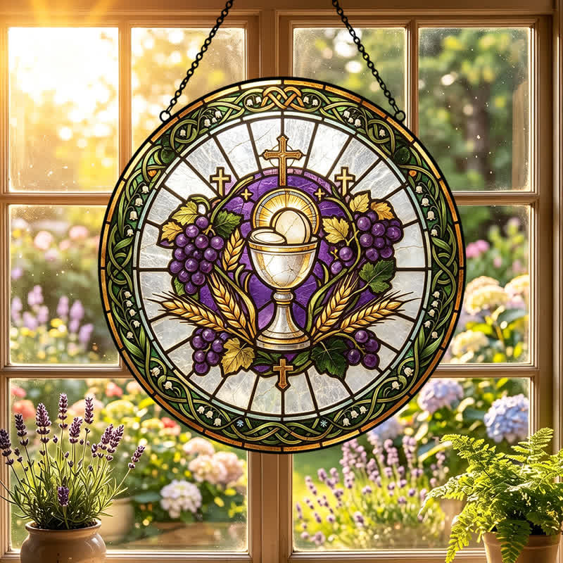 Christianartworkshop Atrapasueños de vidrieras con forma de cáliz sagrado radiante: emblema de la pura gracia celestial. - image 6
