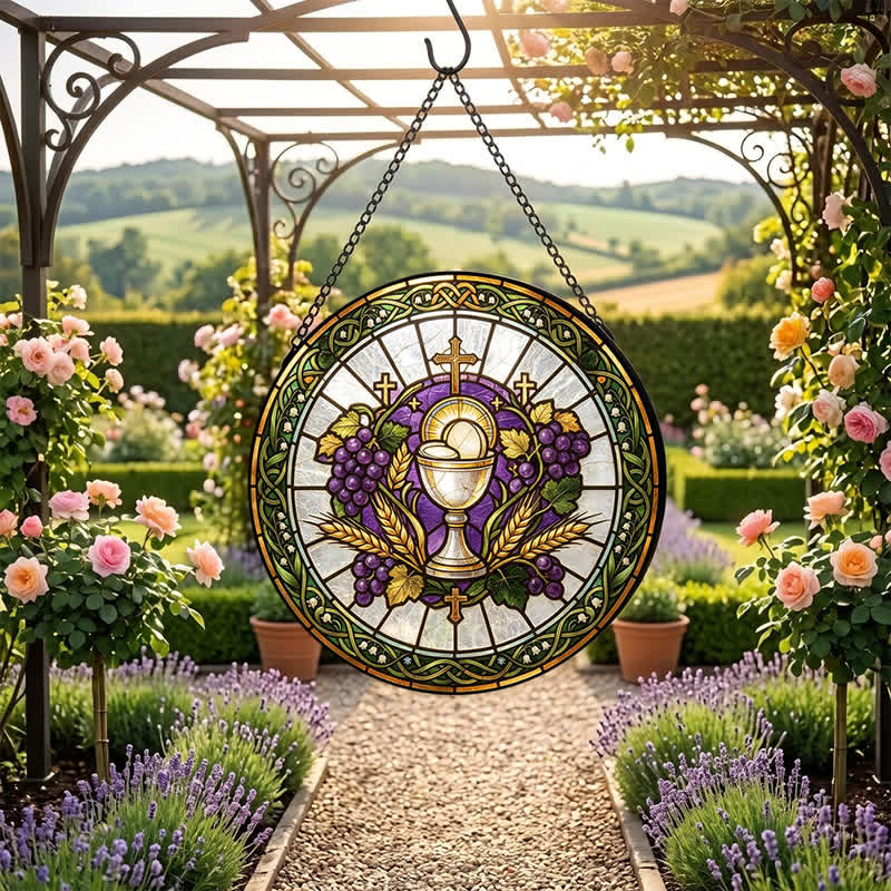 Christianartworkshop Atrapasueños de vidrieras con forma de cáliz sagrado radiante: emblema de la pura gracia celestial. - image 5