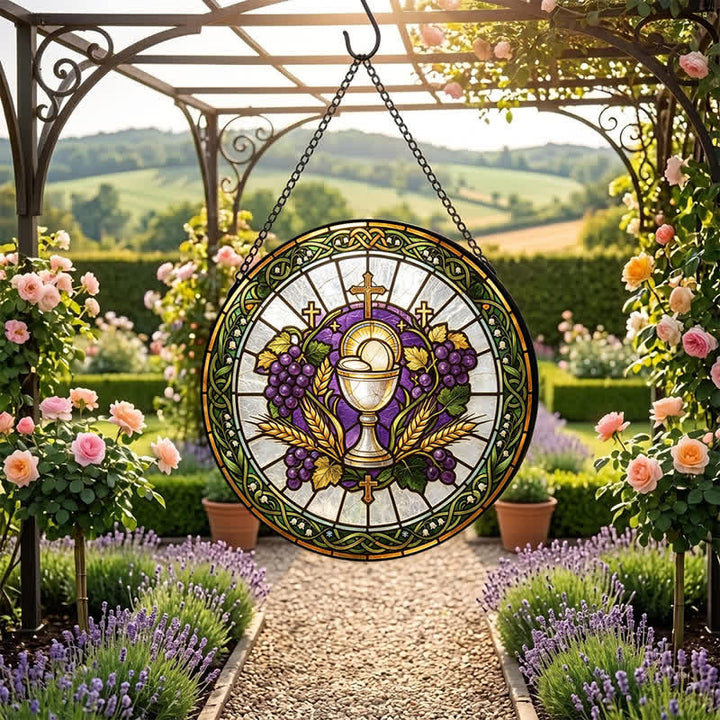 Christianartworkshop Atrapasueños de vidrieras con forma de cáliz sagrado radiante: emblema de la pura gracia celestial. - image 5