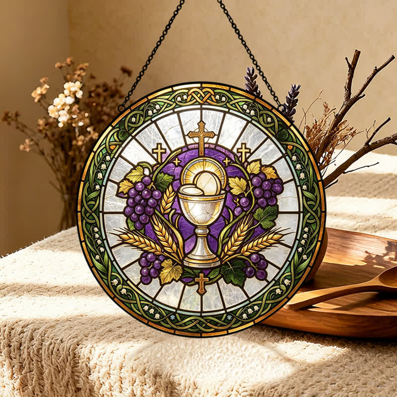 Christianartworkshop Atrapasueños de vidrieras con forma de cáliz sagrado radiante: emblema de la pura gracia celestial. - image 3