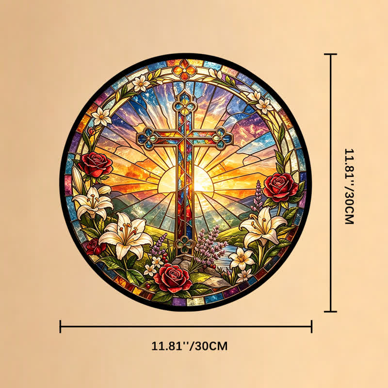 Christianartworkshop Atrapasueños de cristal con forma de cruz de lirios y rosas: emblema de la dulce pureza divina. - 11,81''*11,81''*0,14''/30*30*0,35 cm - image 10