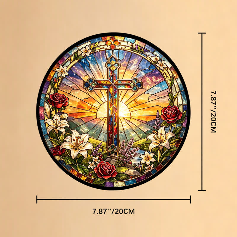 Christianartworkshop Atrapasueños de cristal con forma de cruz de lirios y rosas: emblema de la dulce pureza divina. - 7,87''*7,87''*0,14''/20*20*0,35 cm - image 8