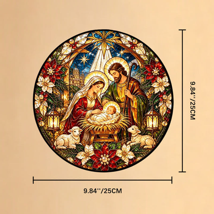 Christianartworkshop Atrapasueños redondo de vitrales con forma de Natividad: Emblema de la tierna llegada celestial. - 9,84''*9,84''*0,14''/25*25*0,35 cm - image 9