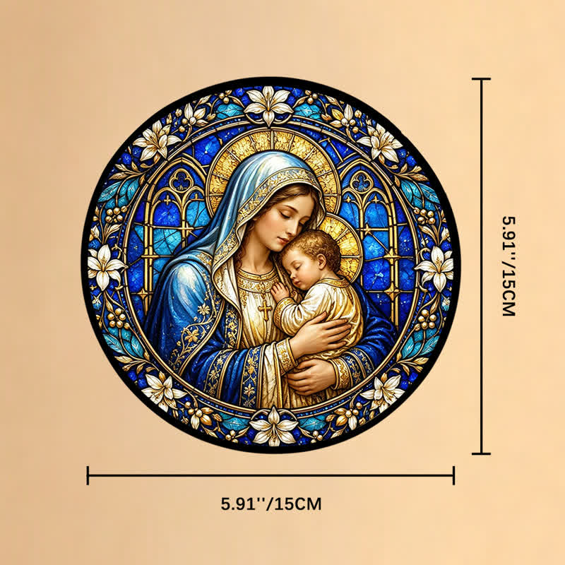 Christianartworkshop Atrapasueños circular ornamentado de cristal con forma de belén: emblema de la serena ternura divina. - 5,91''*5,91''*0,14''/15*15*0,35 cm - image 7