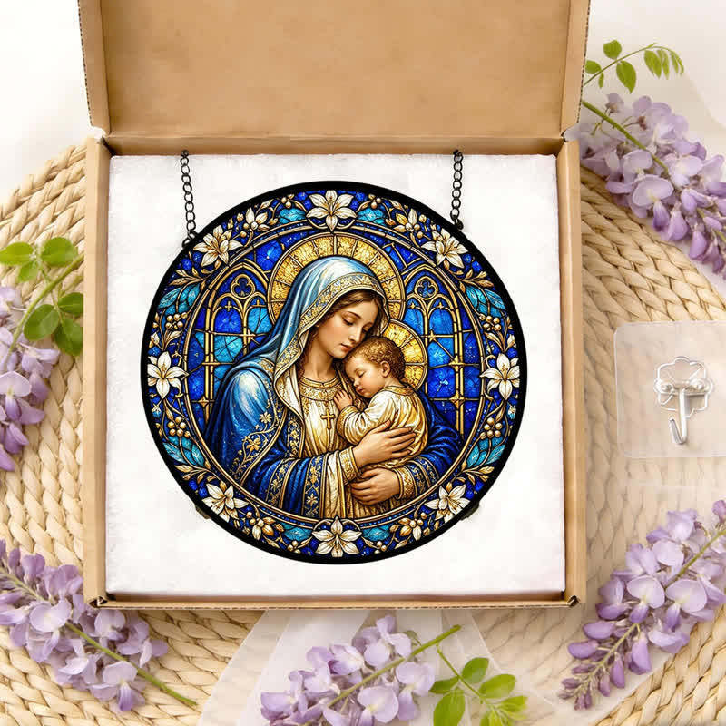 Christianartworkshop Atrapasueños circular ornamentado de cristal con forma de belén: emblema de la serena ternura divina. - image 11