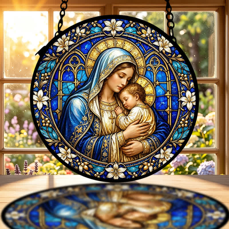 Christianartworkshop Atrapasueños circular ornamentado de cristal con forma de belén: emblema de la serena ternura divina. - image 1