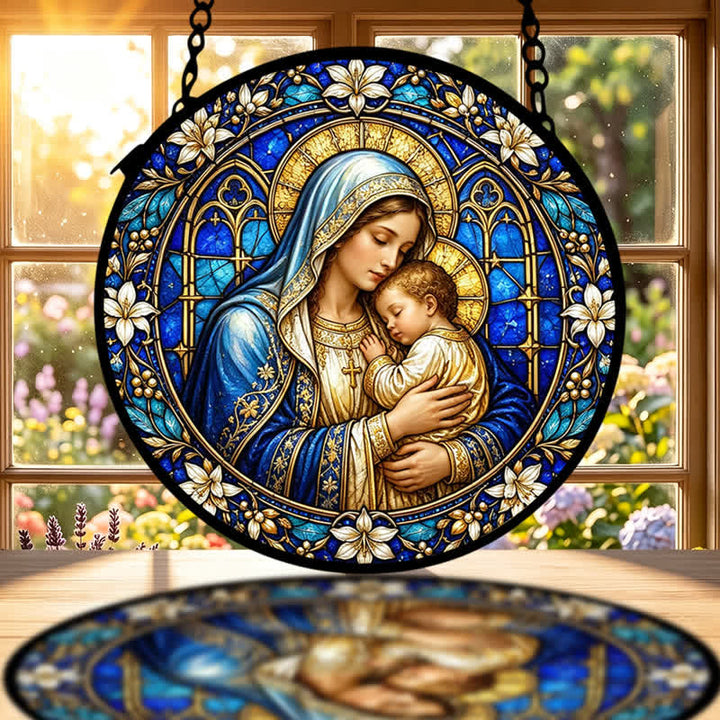 Christianartworkshop Atrapasueños circular ornamentado de cristal con forma de belén: emblema de la serena ternura divina. - image 1