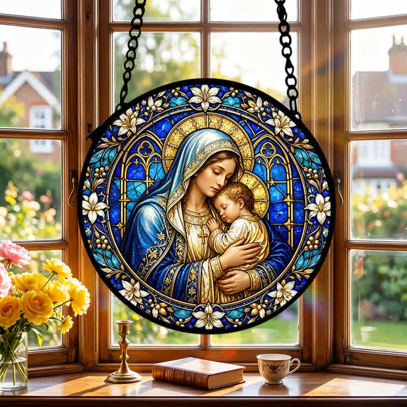 Christianartworkshop Atrapasueños circular ornamentado de cristal con forma de belén: emblema de la serena ternura divina. - image 3