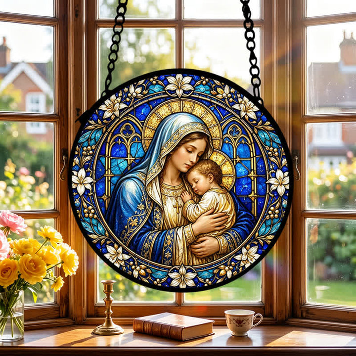 Christianartworkshop Atrapasueños circular ornamentado de cristal con forma de belén: emblema de la serena ternura divina. - image 3