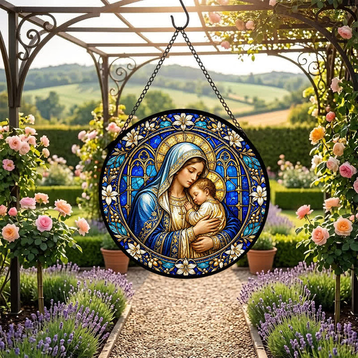 Christianartworkshop Atrapasueños circular ornamentado de cristal con forma de belén: emblema de la serena ternura divina. - image 6