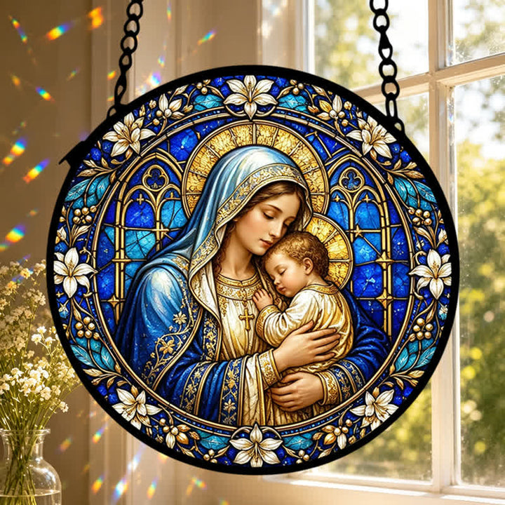 Christianartworkshop Atrapasueños circular ornamentado de cristal con forma de belén: emblema de la serena ternura divina. - image 5