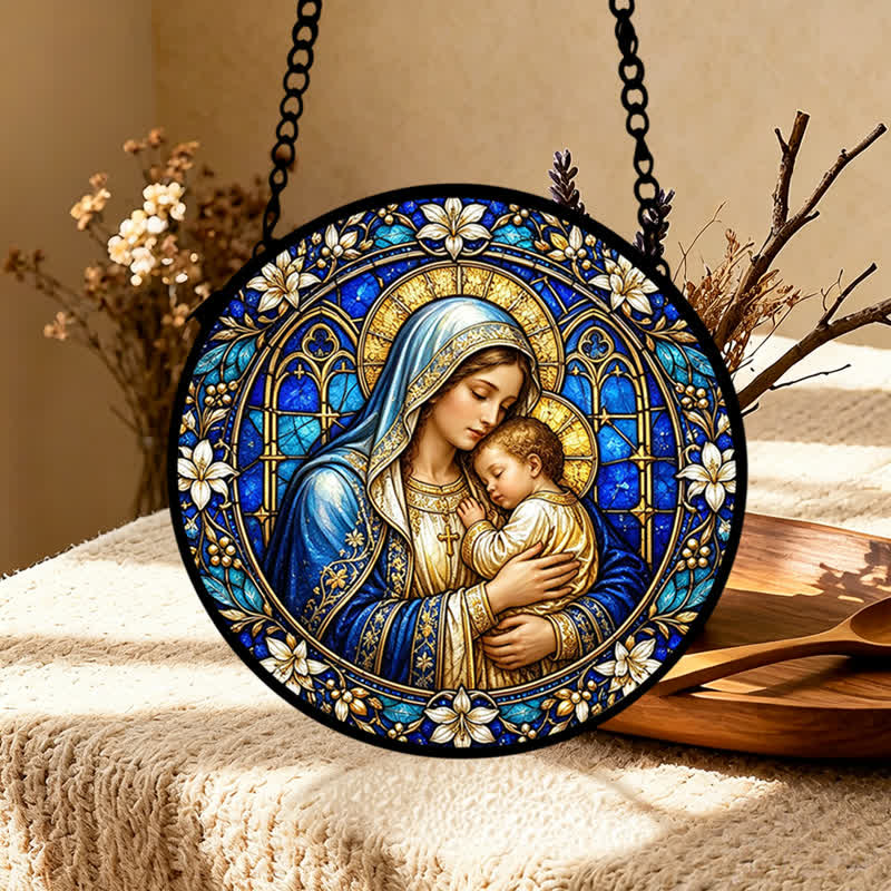 Christianartworkshop Atrapasueños circular ornamentado de cristal con forma de belén: emblema de la serena ternura divina. - image 4