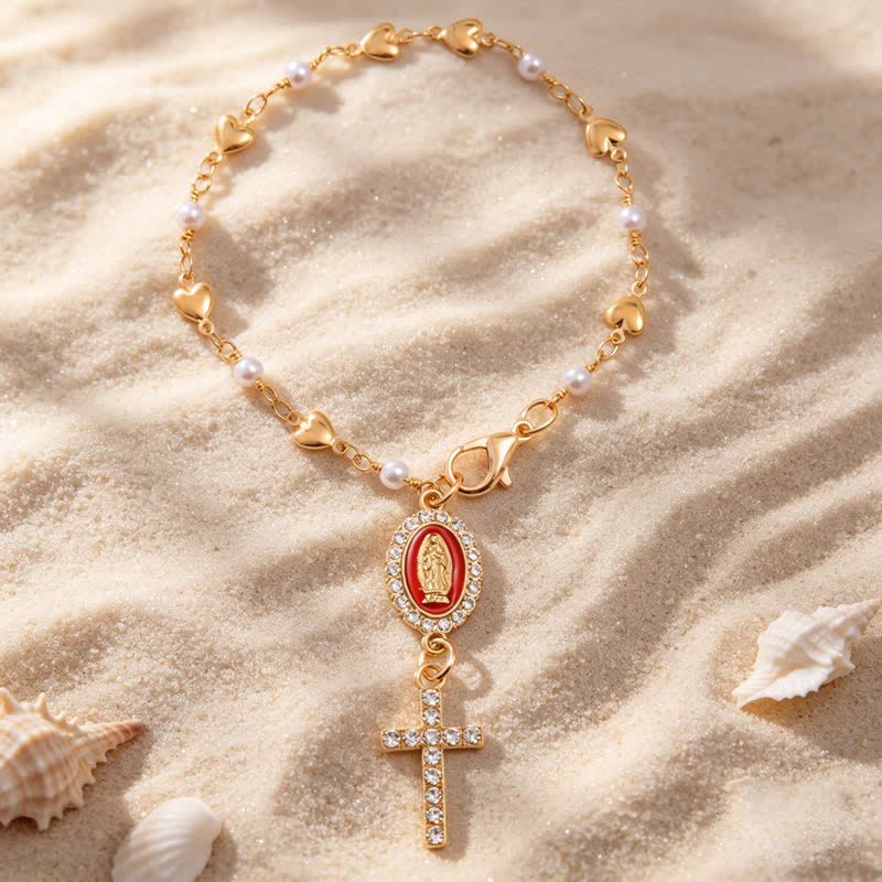 Christianartworkshop Charm para coche con cruz de Nuestra Señora y borde de gema ovalada: símbolo de consuelo divino constante. - Rojo - image 3
