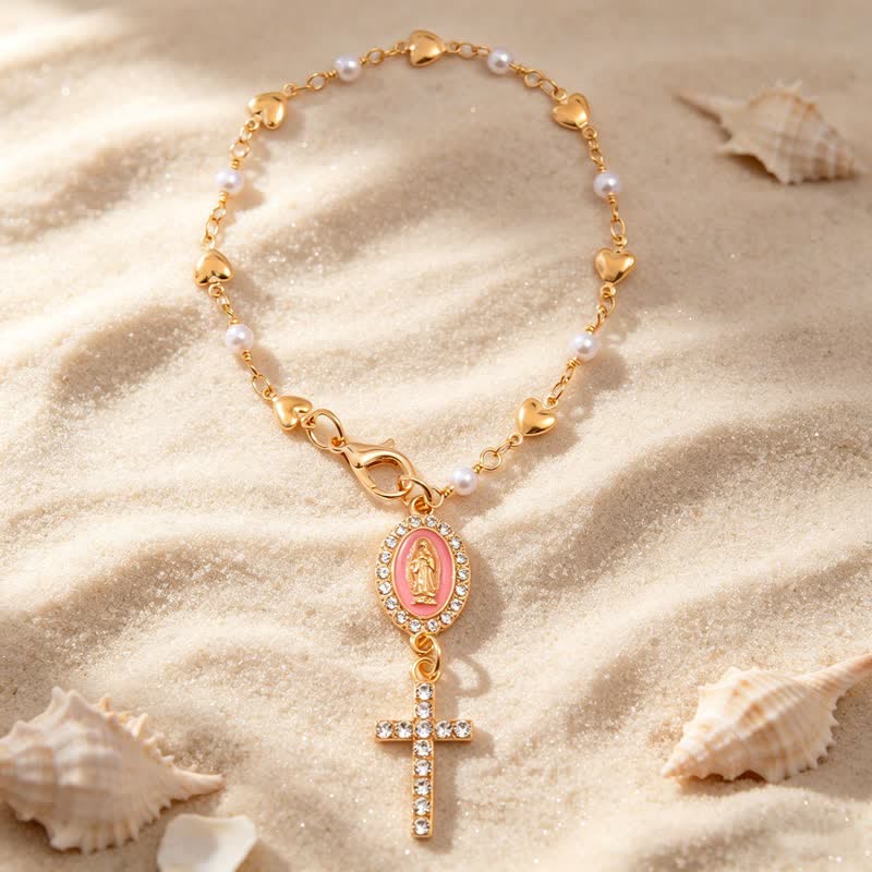 Christianartworkshop Charm para coche con cruz de Nuestra Señora y borde de gema ovalada: símbolo de consuelo divino constante. - Rosa - image 6
