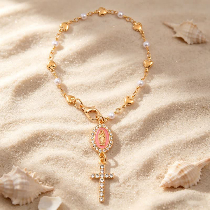 Christianartworkshop Charm para coche con cruz de Nuestra Señora y borde de gema ovalada: símbolo de consuelo divino constante. - Rosa - image 6