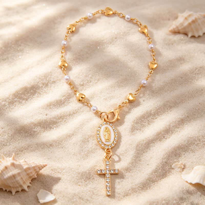Christianartworkshop Charm para coche con cruz de Nuestra Señora y borde de gema ovalada: símbolo de consuelo divino constante. - Blanco - image 5