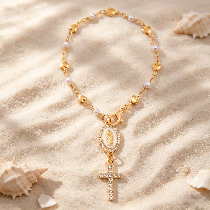 Christianartworkshop Charm para coche con cruz de Nuestra Señora y borde de gema ovalada: símbolo de consuelo divino constante. - Blanco - image 5