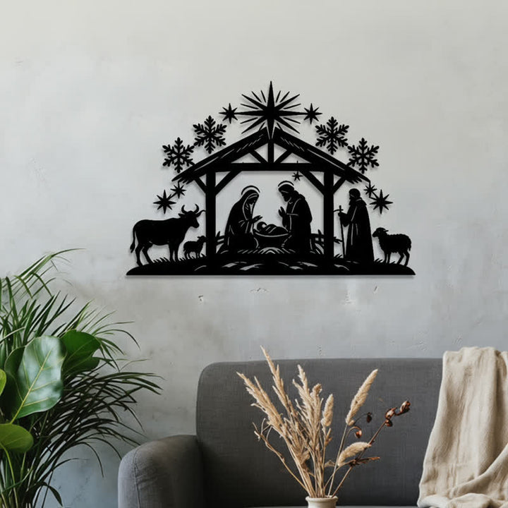 Christianartworkshop Letrero metálico de pared con diseño de la Natividad, cortado con precisión: Insignia de suave luz celestial. - image 4