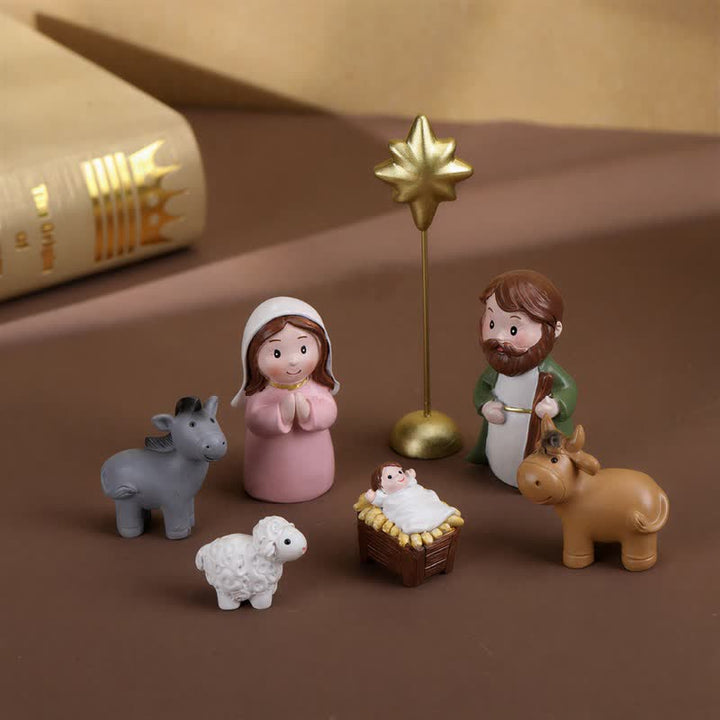 Christianartworkshop Conjunto de figuras de la Natividad elaboradas a mano con precisión: Insignia de suave luz celestial. - image 3