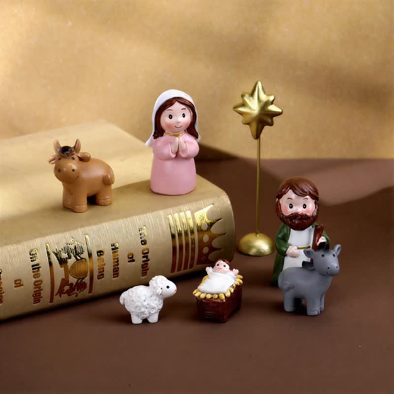 Christianartworkshop Conjunto de figuras de la Natividad elaboradas a mano con precisión: Insignia de suave luz celestial. - image 2