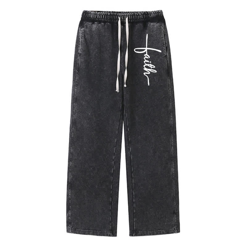 Christianartworkshop Pantalones deportivos Faith Script Vintage Black Washed - Negro - 2XL - image 0