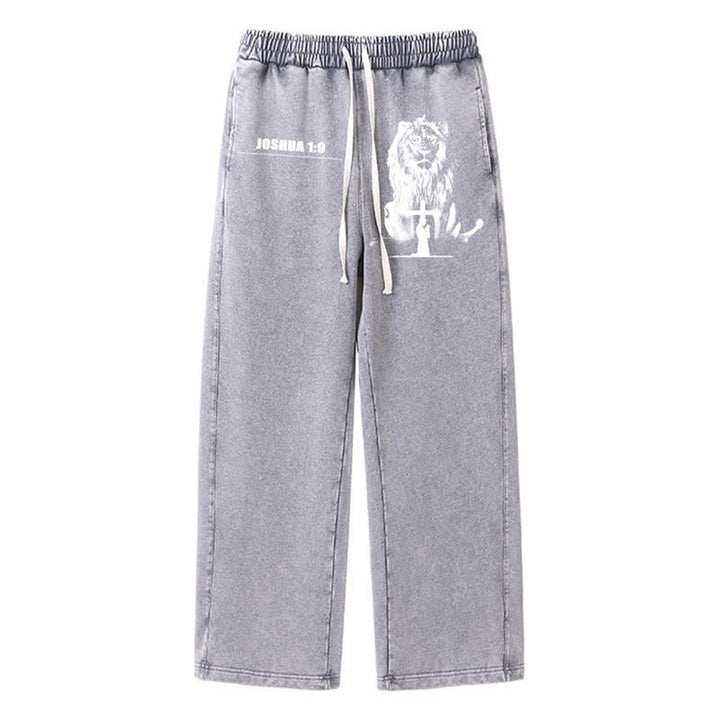Christianartworkshop Pantalones deportivos lavados de corte relajado con el lema "Coraje de león" de Josué 1:9 - Gris - 2XL - image 18