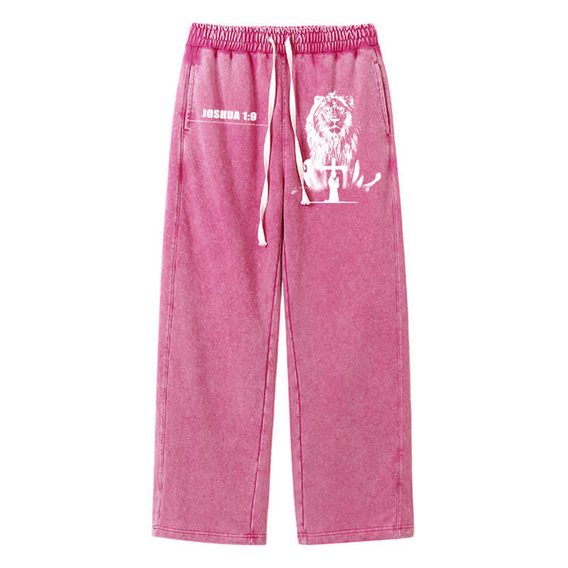 Christianartworkshop Pantalones deportivos lavados de corte relajado con el lema "Coraje de león" de Josué 1:9 - Rosa - 2XL - image 34