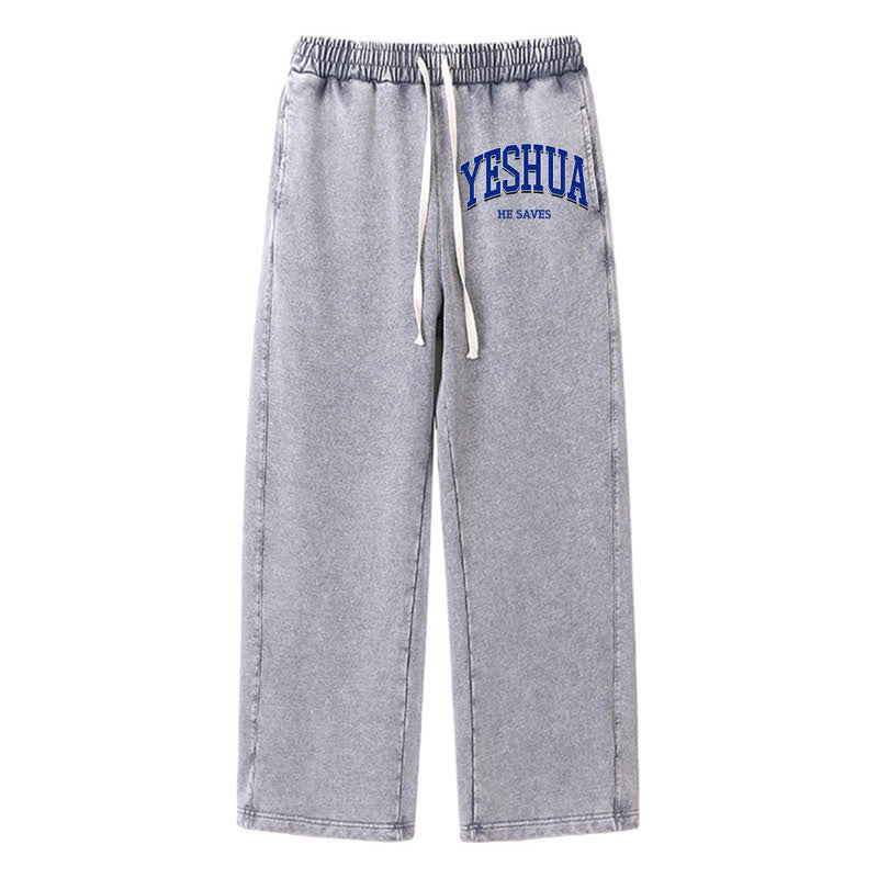 Christianartworkshop Yeshua Él Guarda Pantalones Deportivos Vintage College Lavados - Gris - 2XL - image 0