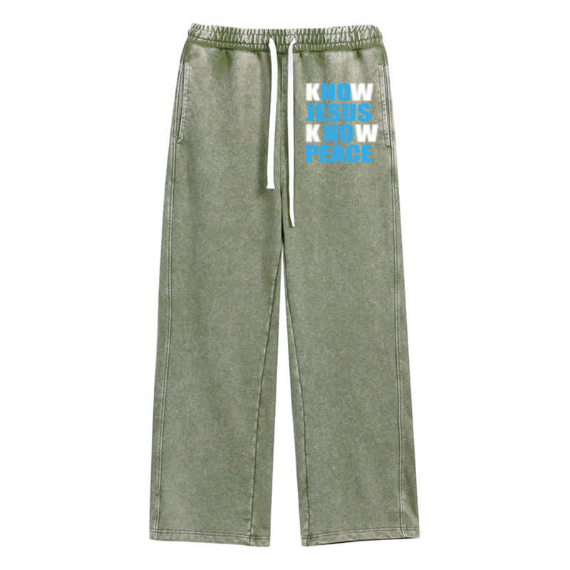 Christianartworkshop Pantalones deportivos lavados color oliva con estampado de Jesús - Verde militar - 2XL - image 0