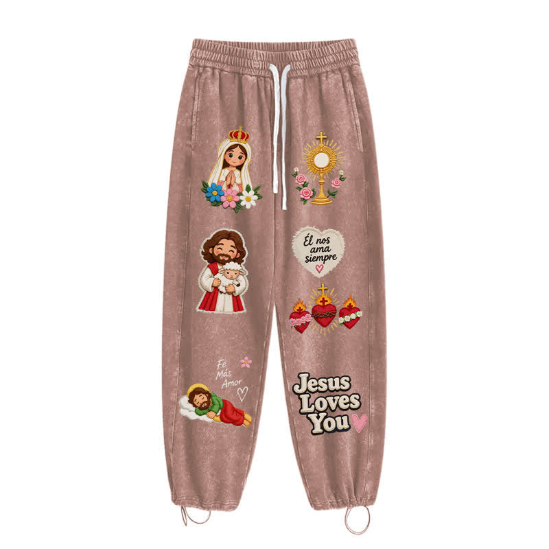 Christianartworkshop Pantalones deportivos rosas con estampado de fe y diseño de Jesús te aman. - image 2