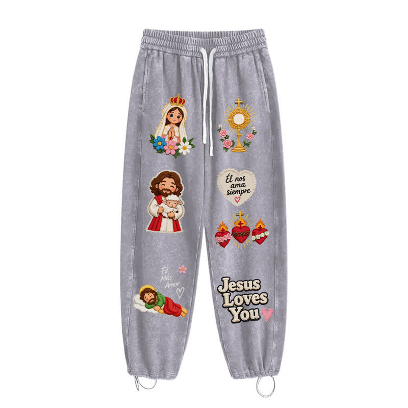 Christianartworkshop Pantalones deportivos rosas con estampado de fe y diseño de Jesús te aman. - image 28