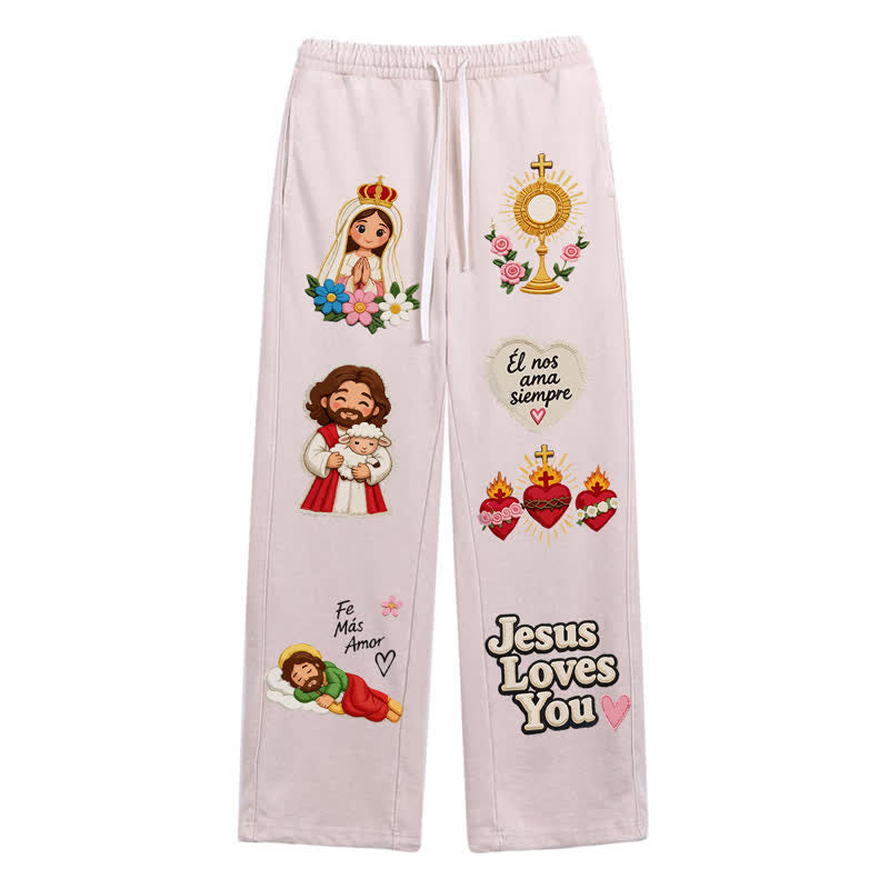 Christianartworkshop Pantalones deportivos rosas con estampado de fe y diseño de Jesús te aman. - Albaricoque - 2XL - image 42