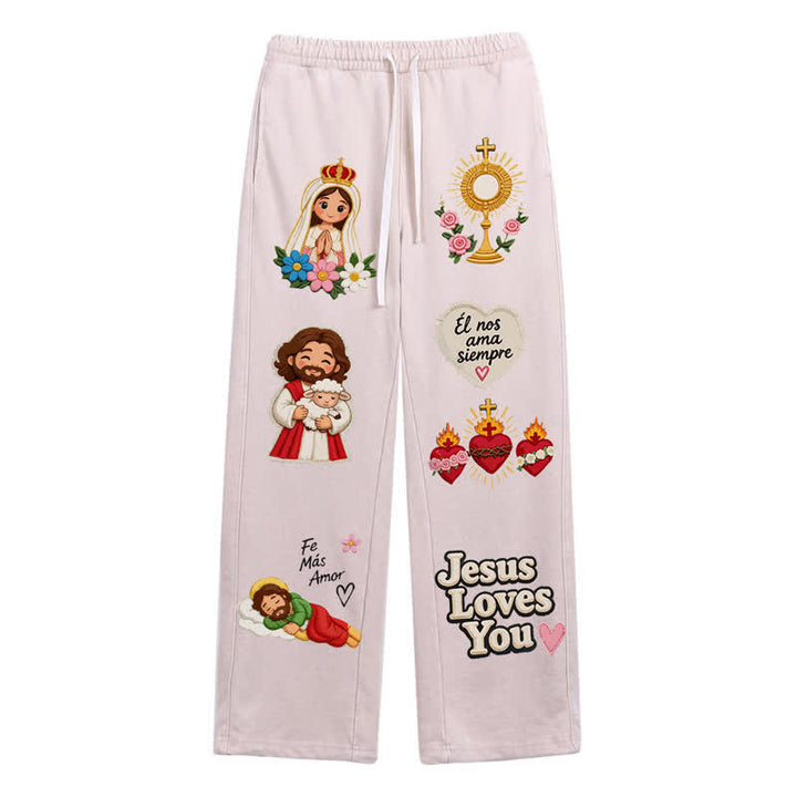Christianartworkshop Pantalones deportivos rosas con estampado de fe y diseño de Jesús te aman. - Albaricoque - 2XL - image 42