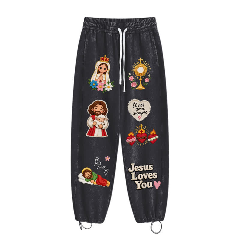 Christianartworkshop Pantalones deportivos rosas con estampado de fe y diseño de Jesús te aman. - image 10