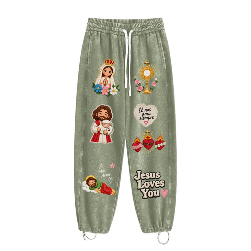 Christianartworkshop Pantalones deportivos rosas con estampado de fe y diseño de Jesús te aman. - image 20