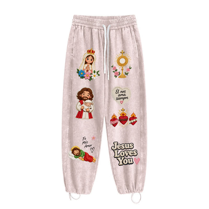 Christianartworkshop Pantalones deportivos rosas con estampado de fe y diseño de Jesús te aman. - image 44