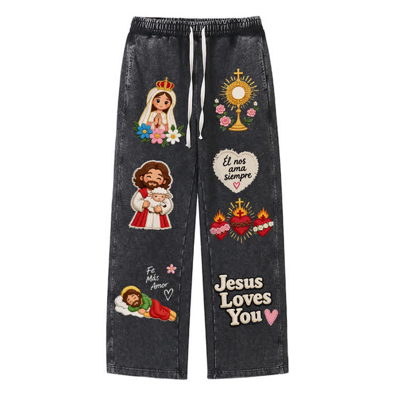 Christianartworkshop Pantalones deportivos rosas con estampado de fe y diseño de Jesús te aman. - Negro - 2XL - image 8