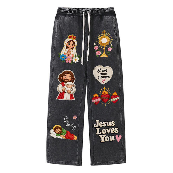 Christianartworkshop Pantalones deportivos rosas con estampado de fe y diseño de Jesús te aman. - Negro - 2XL - image 8