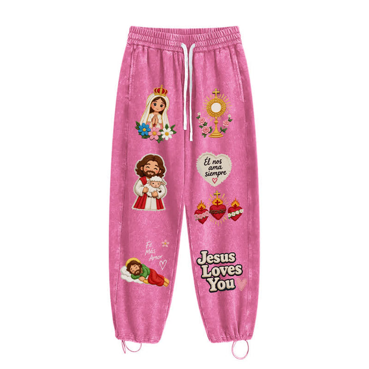 Christianartworkshop Pantalones deportivos rosas con estampado de fe y diseño de Jesús te aman. - image 36