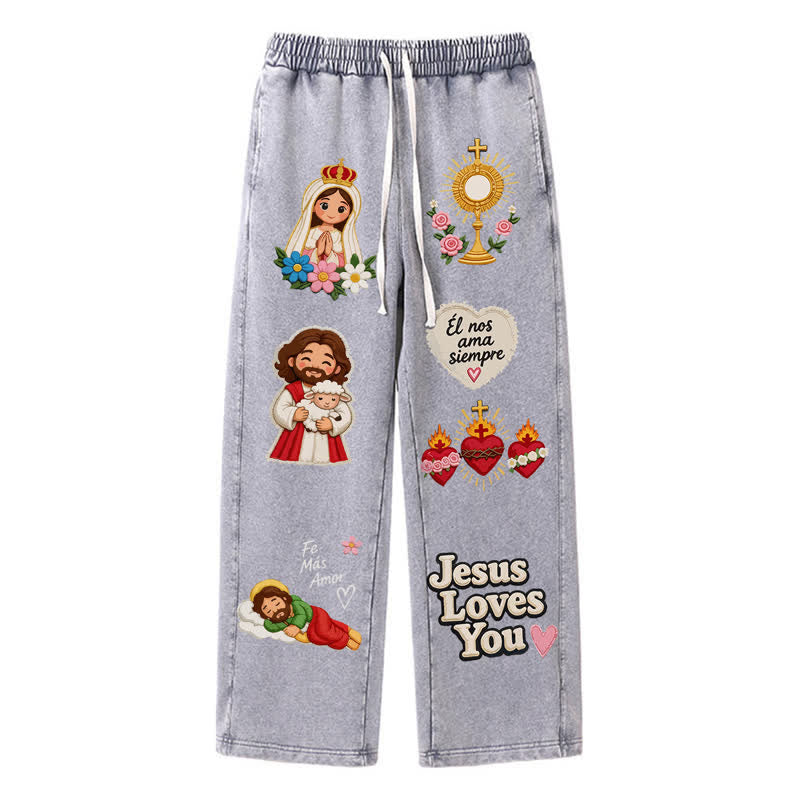 Christianartworkshop Pantalones deportivos rosas con estampado de fe y diseño de Jesús te aman. - Gris - 2XL - image 26