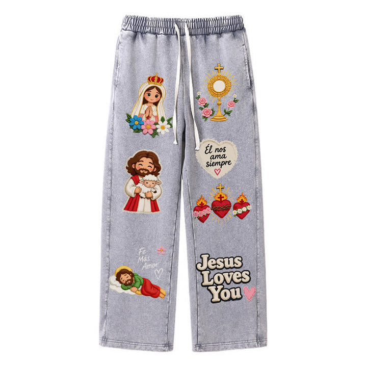 Christianartworkshop Pantalones deportivos rosas con estampado de fe y diseño de Jesús te aman. - Gris - 2XL - image 26