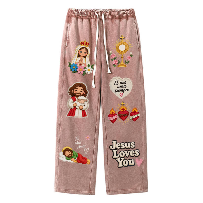 Christianartworkshop Pantalones deportivos rosas con estampado de fe y diseño de Jesús te aman. - Marrón - 2XL - image 0