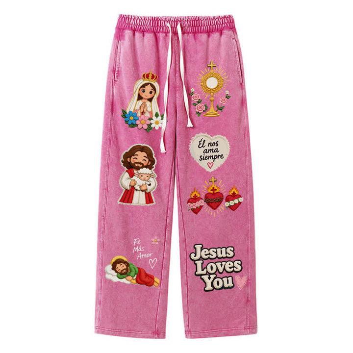 Christianartworkshop Pantalones deportivos rosas con estampado de fe y diseño de Jesús te aman. - Rosa - 2XL - image 34