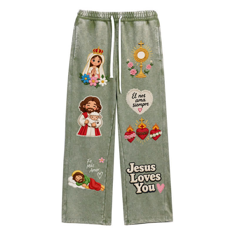 Christianartworkshop Pantalones deportivos rosas con estampado de fe y diseño de Jesús te aman. - Verde militar - 2XL - image 18