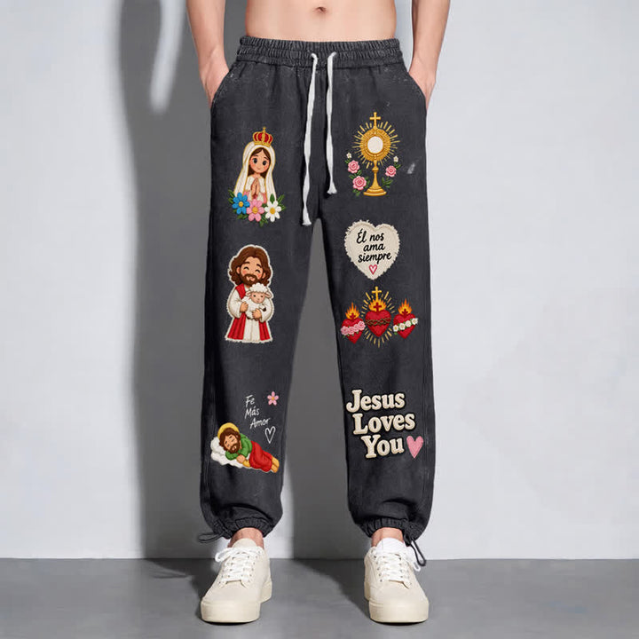 Christianartworkshop Pantalones deportivos rosas con estampado de fe y diseño de Jesús te aman. - image 14