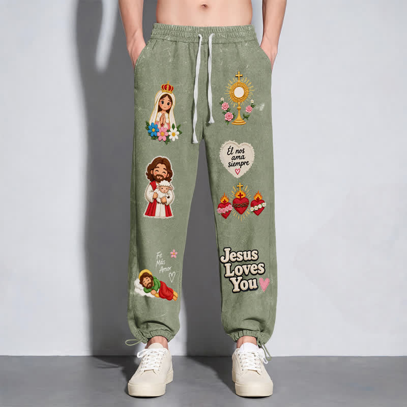 Christianartworkshop Pantalones deportivos rosas con estampado de fe y diseño de Jesús te aman. - image 24