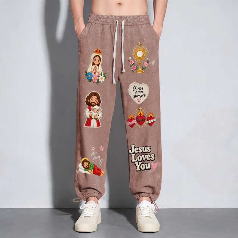 Christianartworkshop Pantalones deportivos rosas con estampado de fe y diseño de Jesús te aman. - image 6