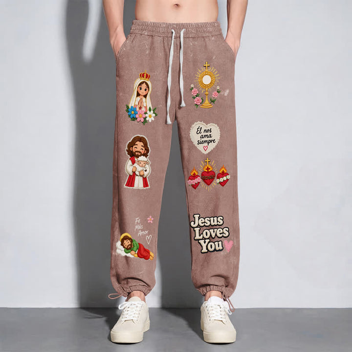 Christianartworkshop Pantalones deportivos rosas con estampado de fe y diseño de Jesús te aman. - image 6