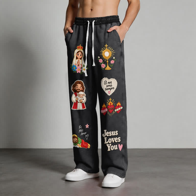 Christianartworkshop Pantalones deportivos rosas con estampado de fe y diseño de Jesús te aman. - image 12